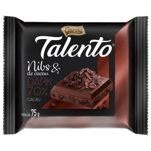 Detalhes do produto Choc Talento 70% Dark 75Gr Garoto Nibs.cacau