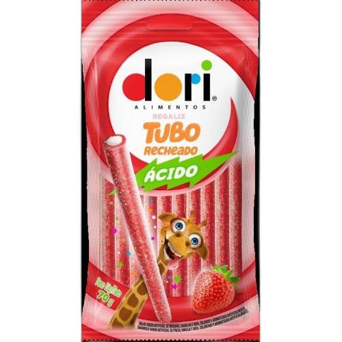 Detalhes do produto Bala Regaliz Tubo Recheado 70Gr Dori  Morango.acido