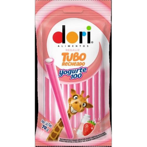 Detalhes do produto Bala Regaliz Tubo Recheado 70Gr Dori Iogurte Morango