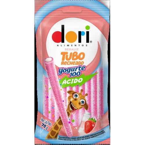 Detalhes do produto Bala Regaliz Tubo Recheado 70Gr Dori  Yogurte.acido