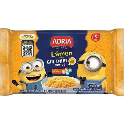 Detalhes do produto Macarrao Inst Minions 74,3Gr Adria Galinha Suave