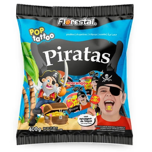 Detalhes do produto Pirl Pop Tattoo Pirata 50Un Florestal Morango