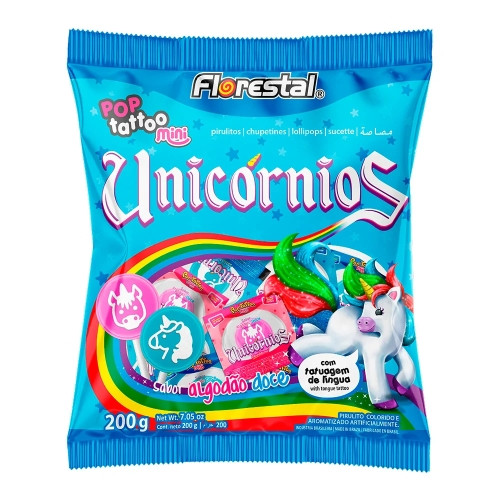 Detalhes do produto Pirl Pop Tattoo Unicornio Mini 200Gr Boa Algodao Doce