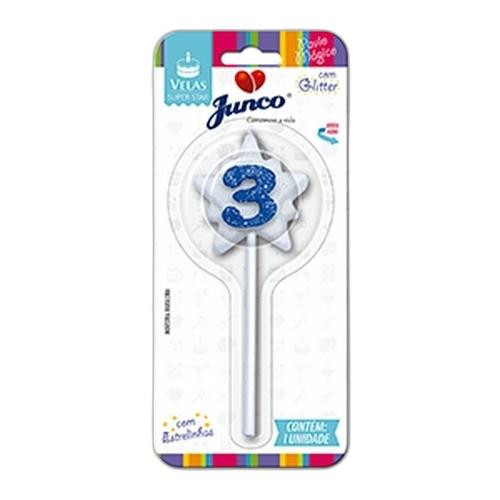 Detalhes do produto X Vela Super Star Gliter N.3 Junco Azul