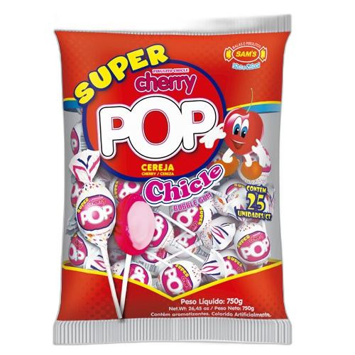 Detalhes do produto Pirl Chicle Super Cherry Pop 25Un Sams Cereja