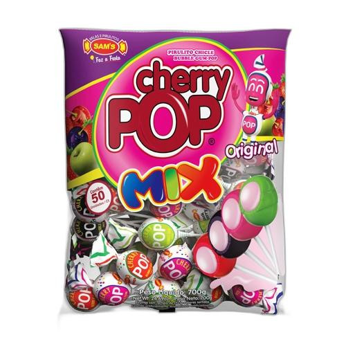 Detalhes do produto Pirl Chicle Cherry Pop Mix 50Un Sam Sortido