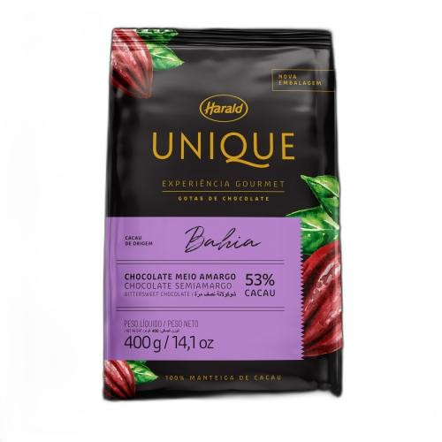 Detalhes do produto Choc Gotas Unique 53% Cacau 400Gr Harald Meio Amargo