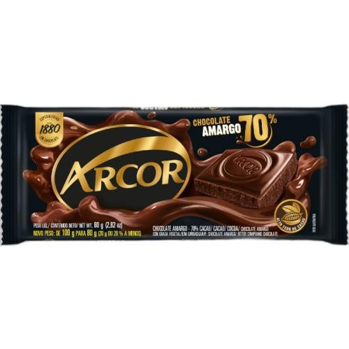 Detalhes do produto Choc 70% 80Gr Arcor Amargo