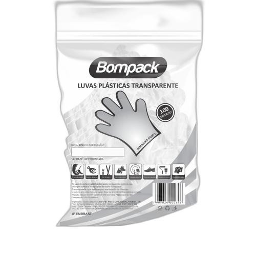 Detalhes do produto Luva Descartavel Bompack 100Un Embrast Transparente