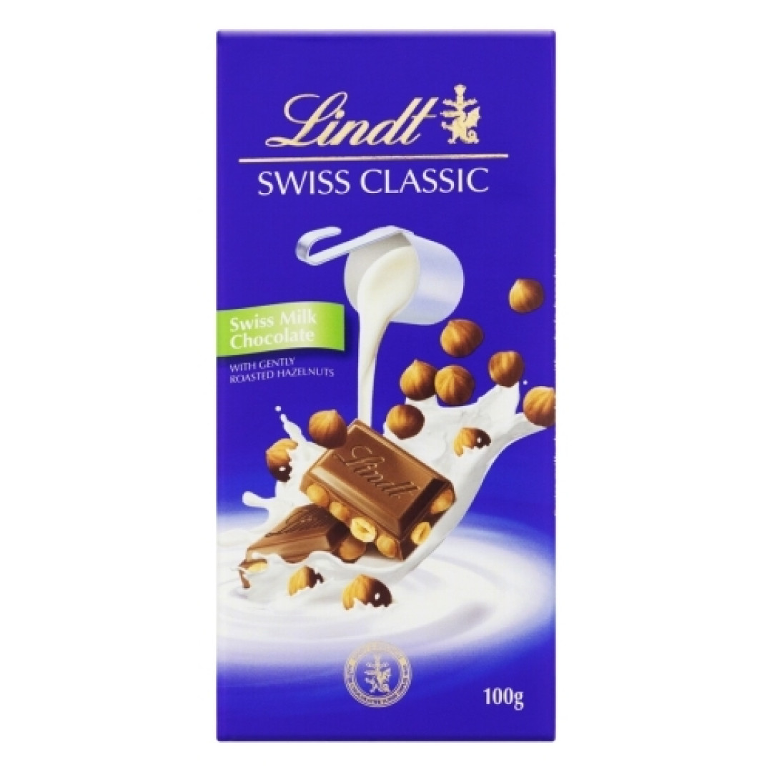 Detalhes do produto Choc Swiss Classic 100Gr Lindt Milk.hazelnuts