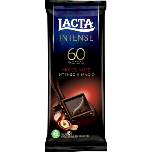 Detalhes do produto Choc Intense 60% Cacau 85Gr Lacta Mix Nuts