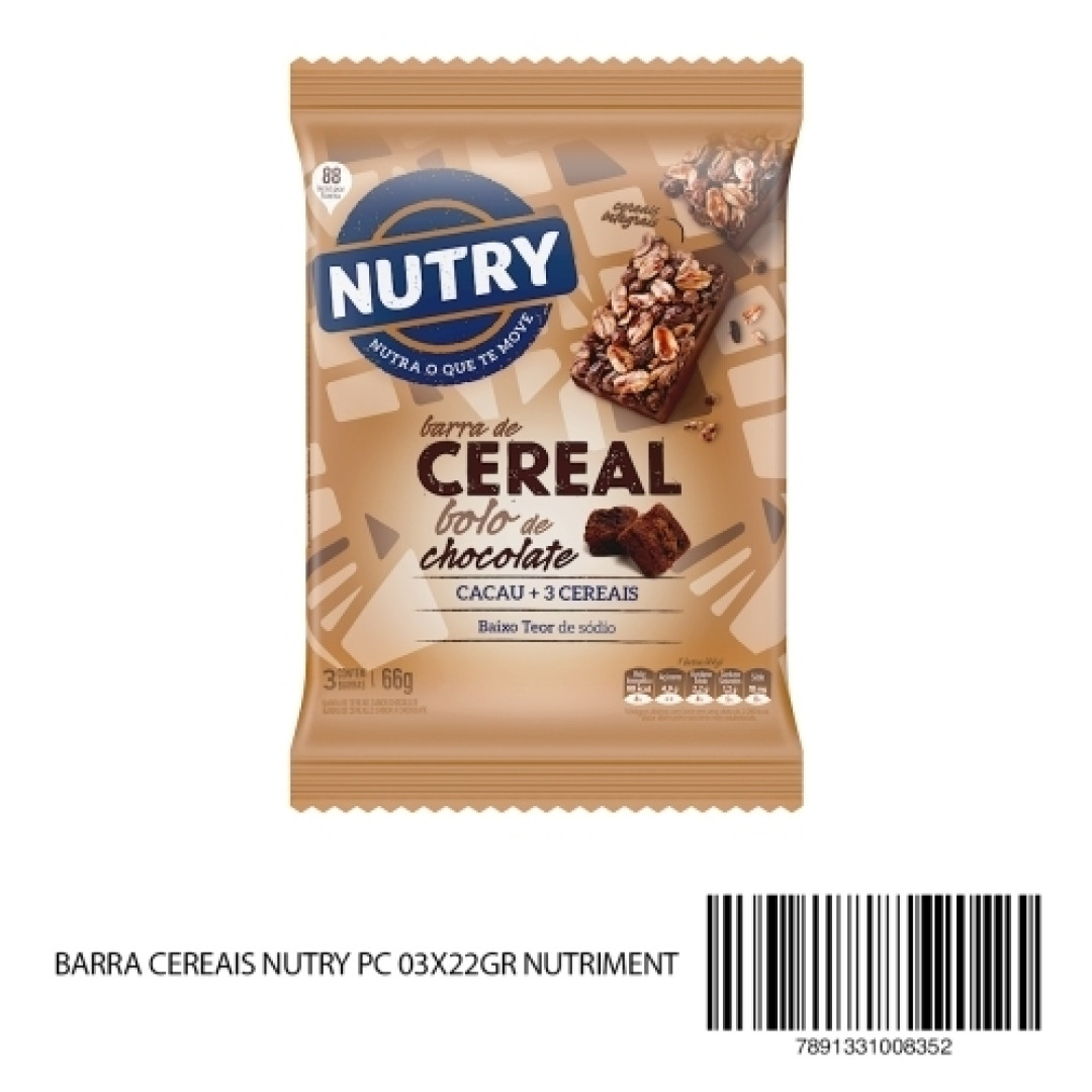 Detalhes do produto Barra Cereais Nutry 03X22Gr Nutriment Bolo Chocolate