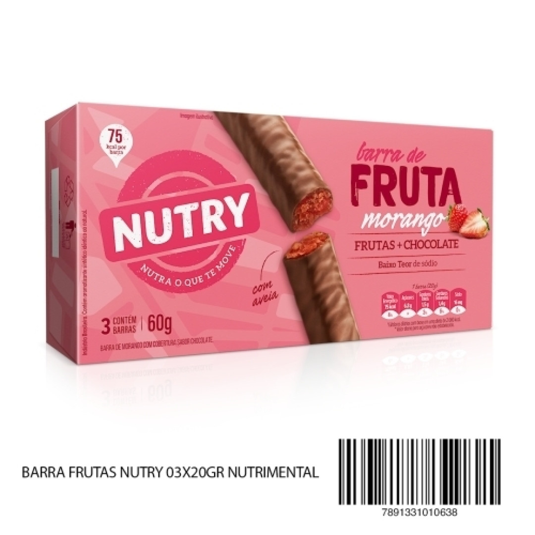 Detalhes do produto Barra Frutas Nutry 03X20Gr Nutrimental Morang.chocolat