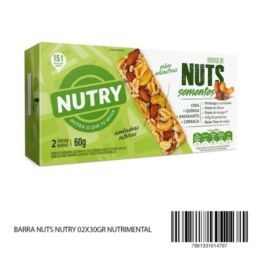Detalhes do produto Barra Nuts Nutry 02X30Gr Nutrimental Sementes