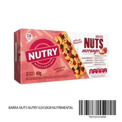 Detalhes do produto Barra Nuts Nutry 02X30Gr Nutrimental Morango