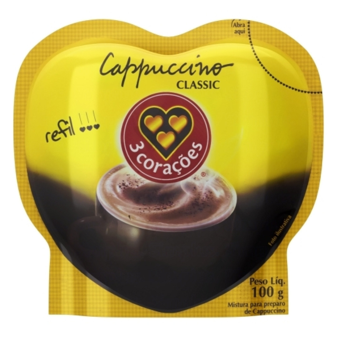 Detalhes do produto Cappuccino Refil 100Gr Tres Coracoes Classic