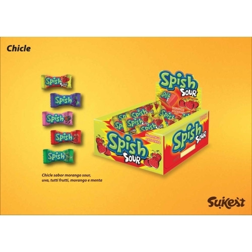 Detalhes do produto Chicle Spin Spish Dp 50Un Sukest Morango