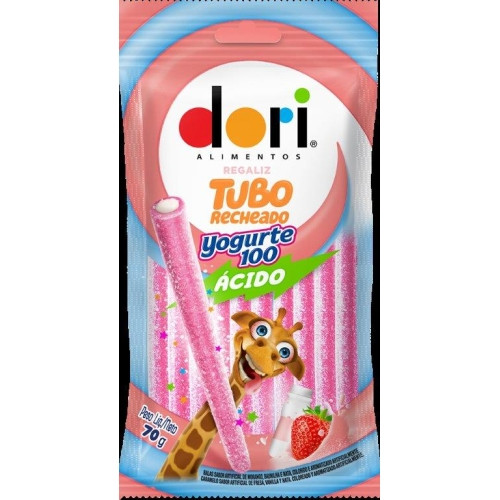 Detalhes do produto Bala Regaliz Tubo Recheado 70Gr Dori  Yogurte.acido