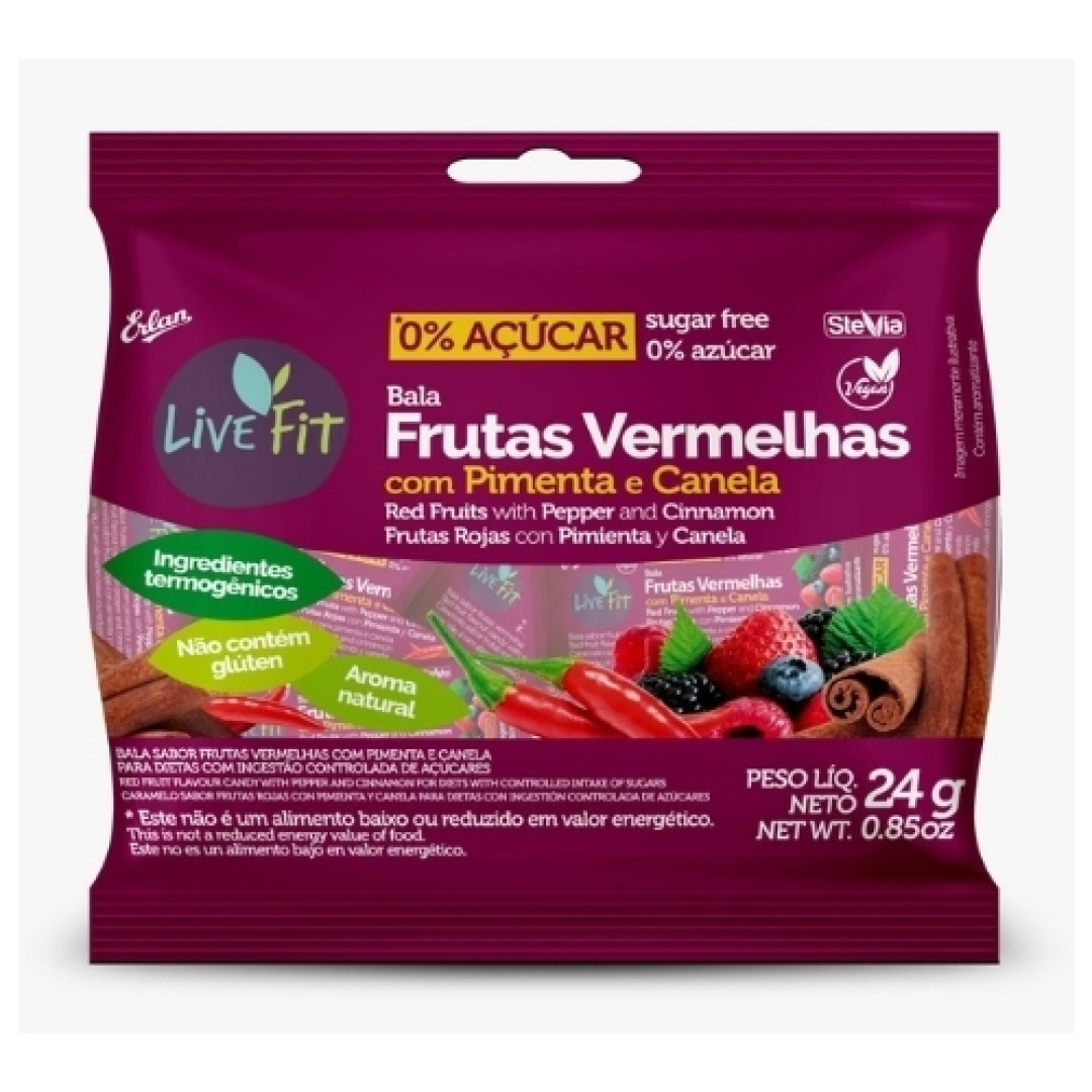 Detalhes do produto Bala Dura Zero Live Fit 24Gr Erlan Frutas Vermelha