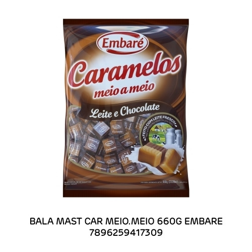 Detalhes do produto Bala Mast Car Meio.meio 660G Embare Choc.leite