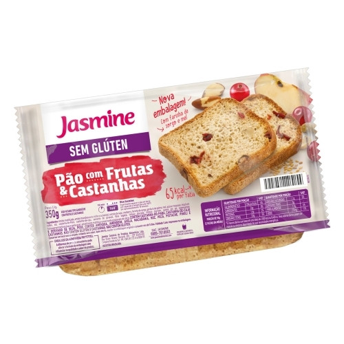 Detalhes do produto Pao Forma Sem Gluten 350Gr Jasmine  Frutas.castanha