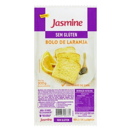 Detalhes do produto Bolo Sem Gluten 300Gr Jasmine  Laranja.chia