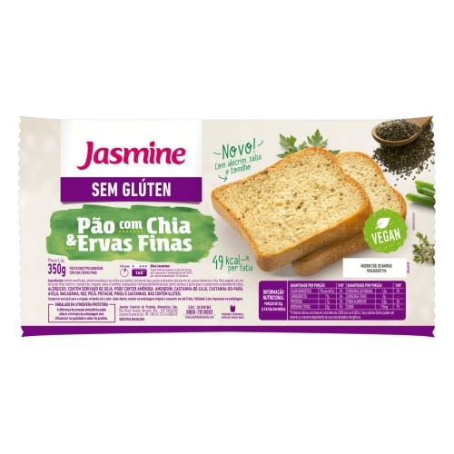 Detalhes do produto Pao Fatiado Sem Gluten 350Gr Jasmine  Ervas Finas
