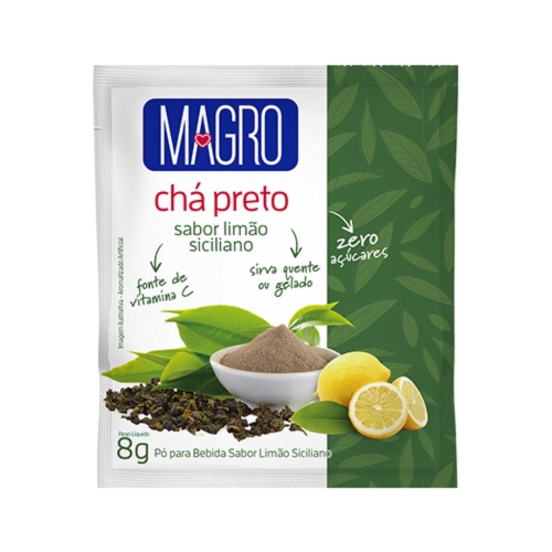 Detalhes do produto Refrc Po Cha Preto Magro Zero 8Gr Lowcuc Limao Siciliano