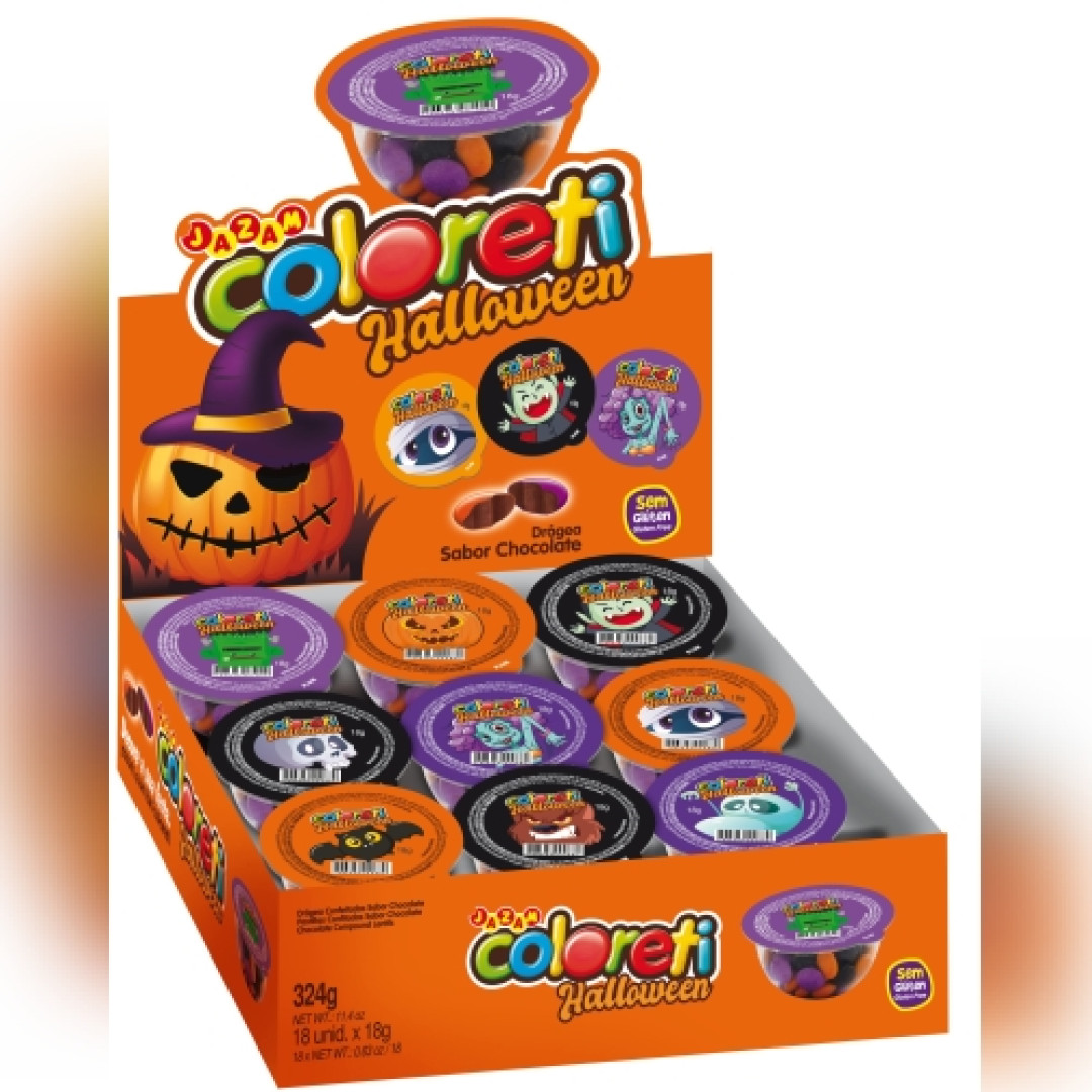 Detalhes do produto Coloreti Halloween Dp 18X18Gr Jazam Chocolate
