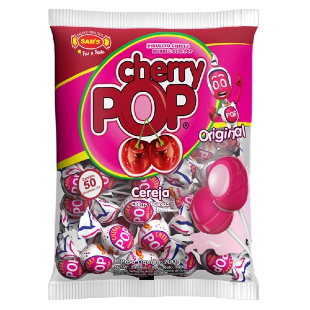 Detalhes do produto Pirl Chicle Cherry Pop 50Un Sams Cereja