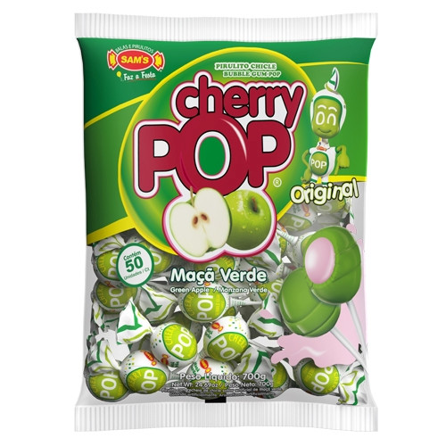 Detalhes do produto Pirl Chicle Cherry Pop 50Un Sams Maca Verde