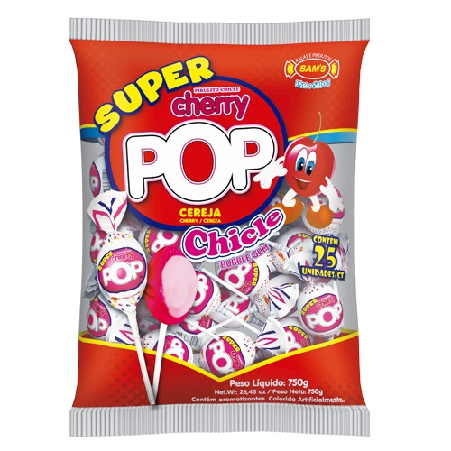 Detalhes do produto Pirl Chicle Super Cherry Pop 25Un Sams Cereja