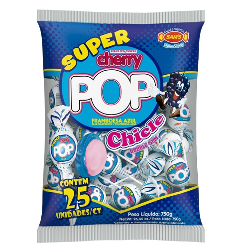 Detalhes do produto Pirl Chicle Super Cherry Pop 25Un Sams Framboesa Azul