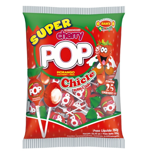 Detalhes do produto Pirl Chicle Super Cherry Pop 25Un Sams Morango