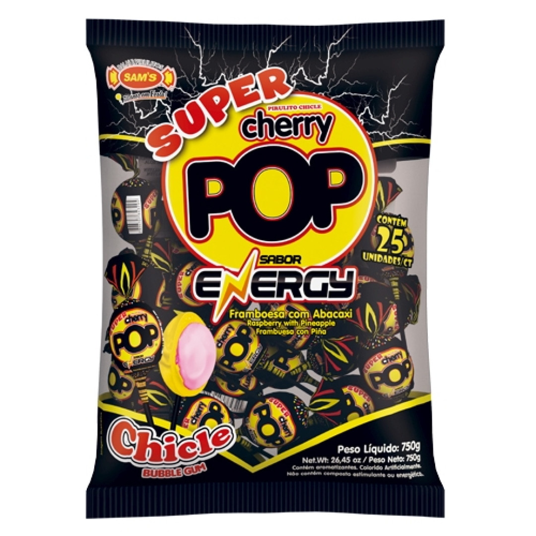 Detalhes do produto Pirl Chicle Super Cherry Pop 25Un Sams Energy