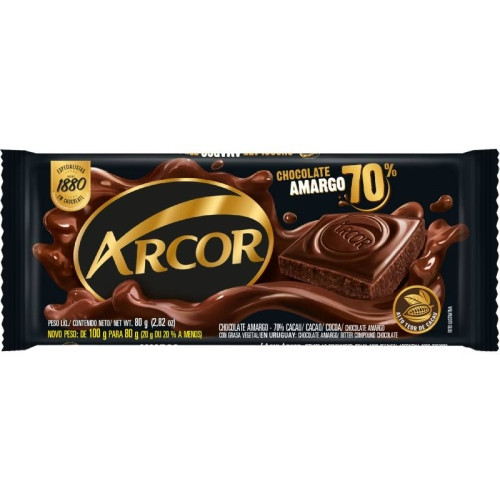 Detalhes do produto Choc 70% 80Gr Arcor Amargo
