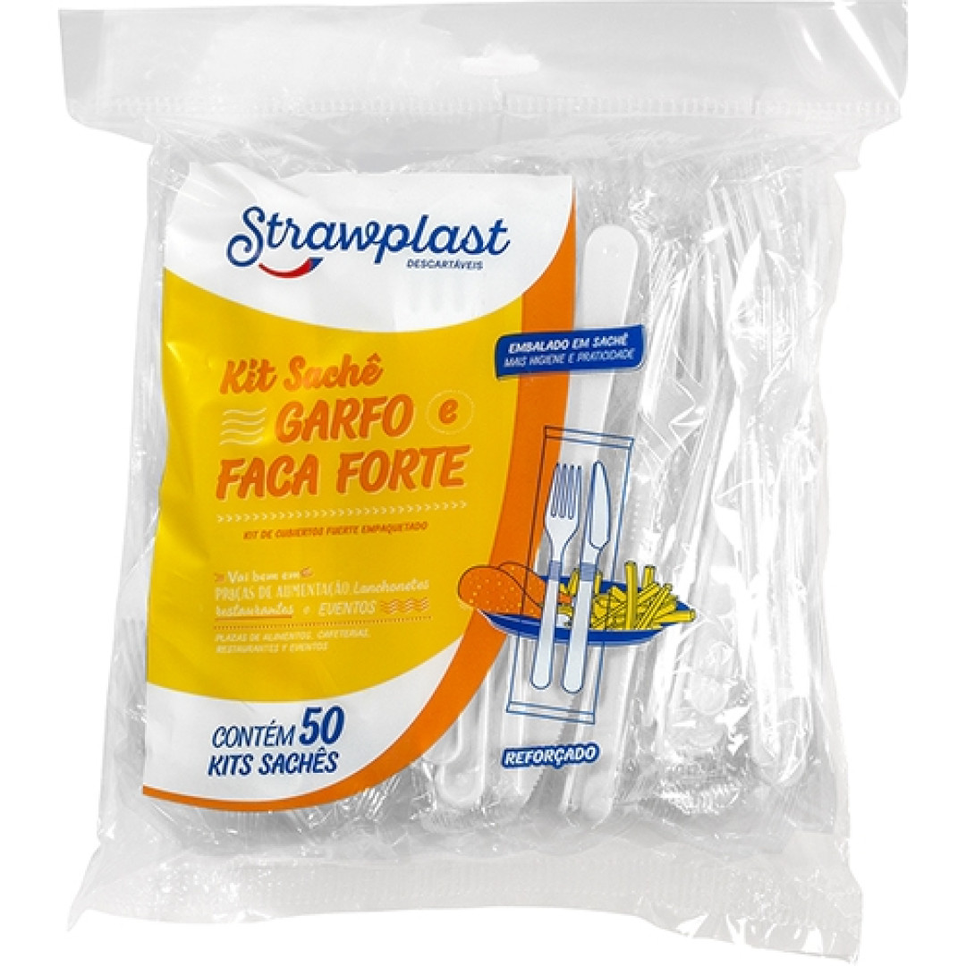 Detalhes do produto X Kit Garfo E Faca Forte 50Un Strawplast Branco