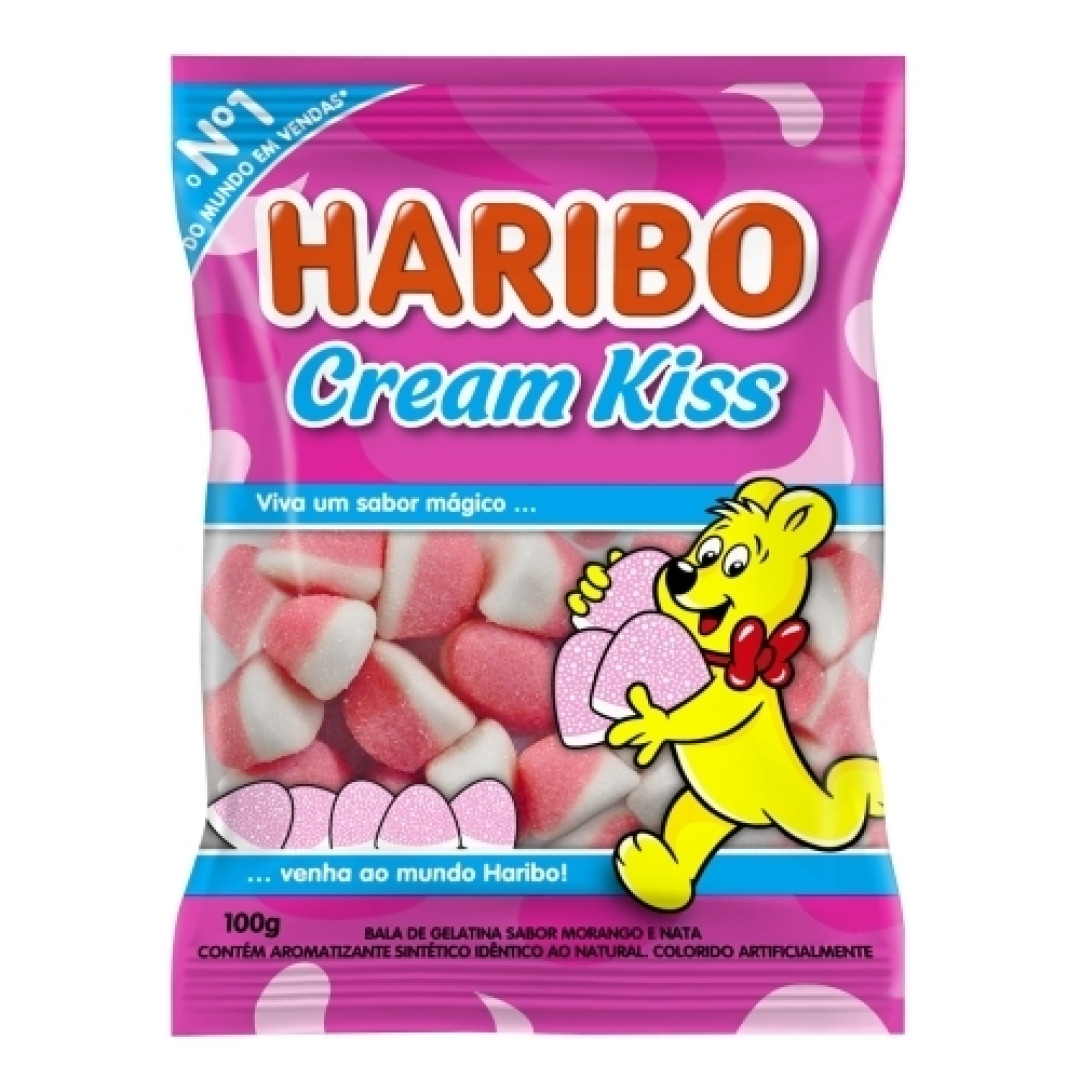 Detalhes do produto Bala Gel Cream Kiss 100Gr Haribo Morango