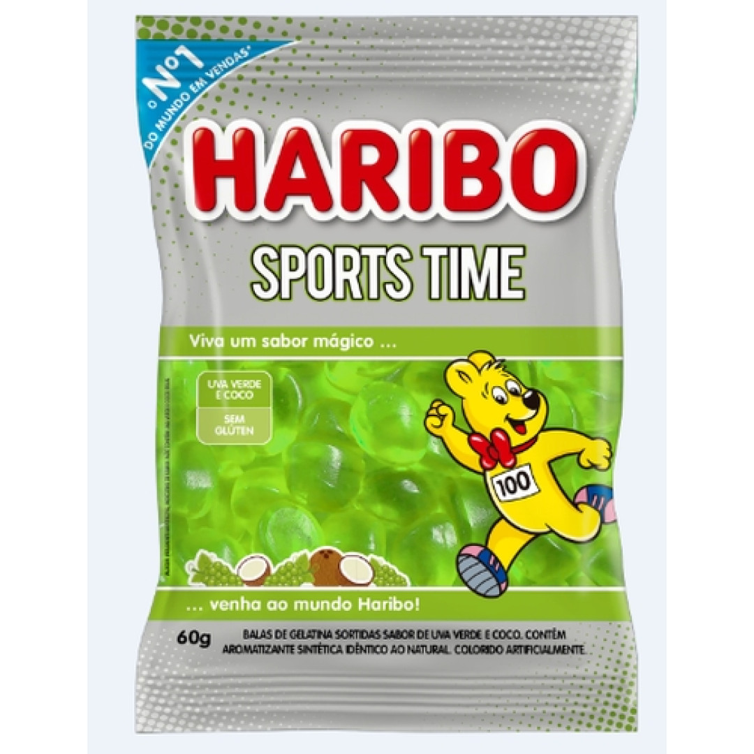 Detalhes do produto Bala Gel Sports Time 60Gr Haribo Uva Verde.coco