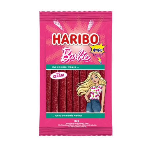 Detalhes do produto Bala Sticks Barbie 80Gr Haribo Cereja.acida