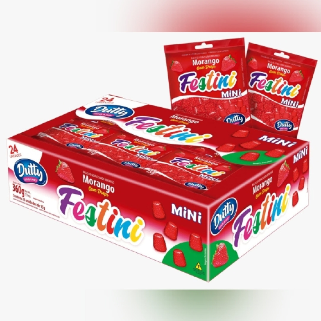 Detalhes do produto Goma Mini Festini 24X15Gr Dutty Foods Morango
