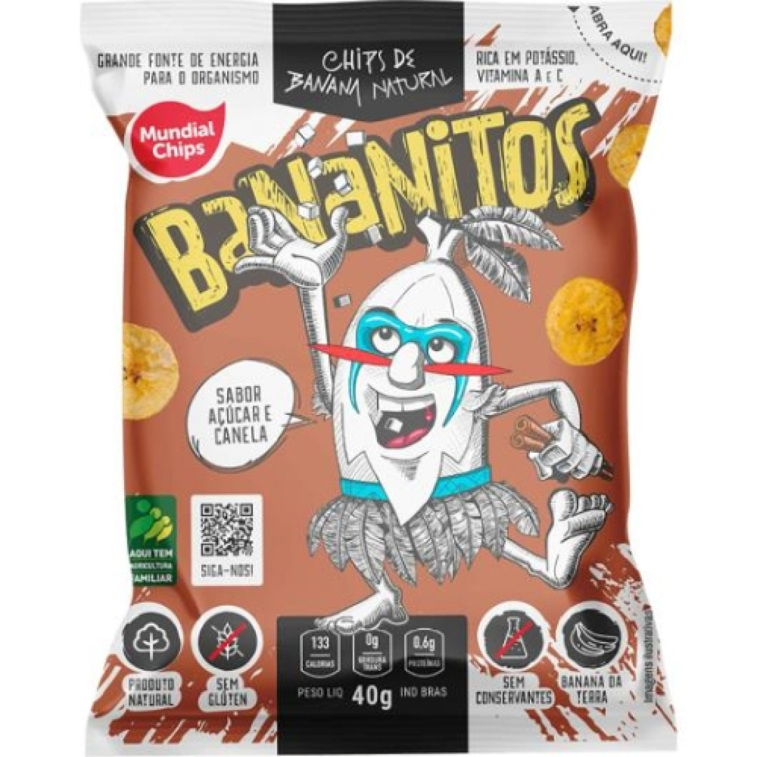 Detalhes do produto Bananitos 40Gr Mundial Chips Canela