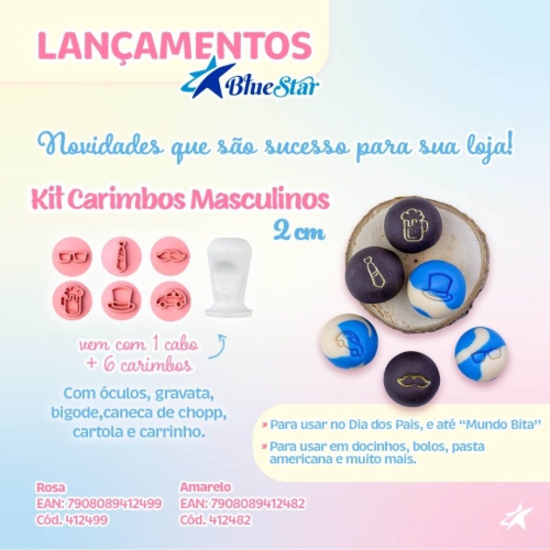 Detalhes do produto X Kit Carimbos Masculino 7Un Blue Star Rosa Bebe