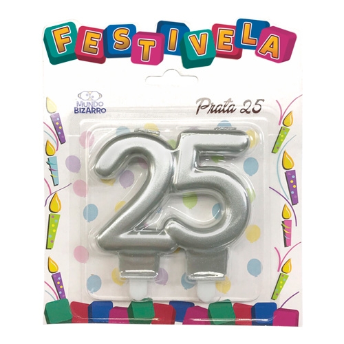 X Vela Festivela Numero 25 M Bizarro Prata X Vela Festivela Numero 25 M Bizarro Prata